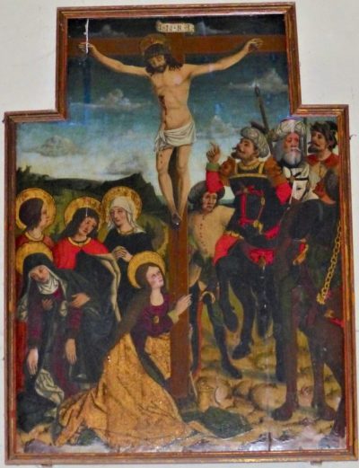 Eglise Saint Sulpice de Chateldon : Crucifixion du XVIè siècle (photo F. Burg-Grahlf).