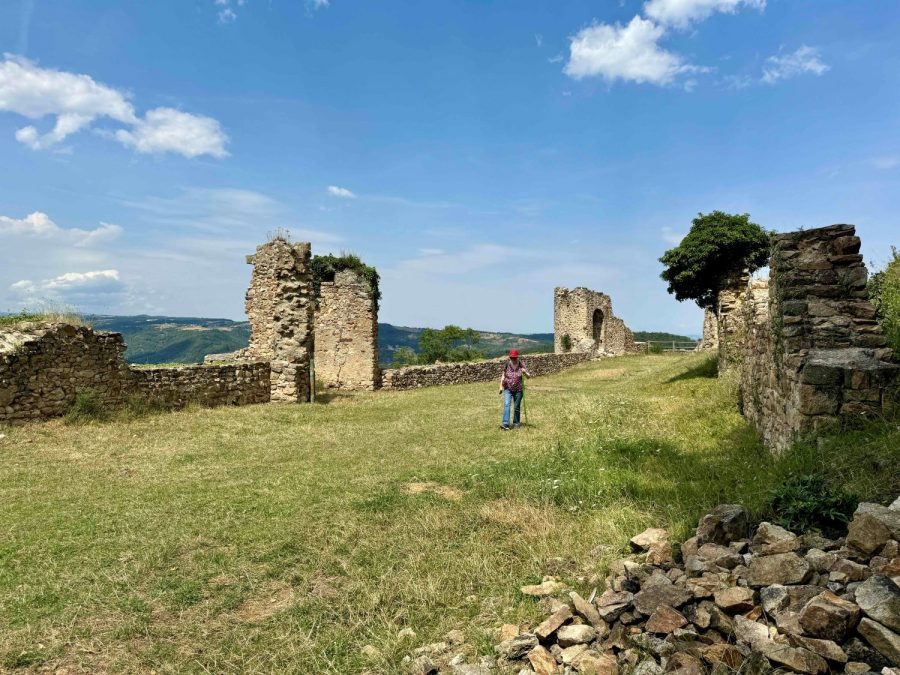 Le château de Couzan : la basse-cour et les murailles (photo Grahlf/F. Burg)